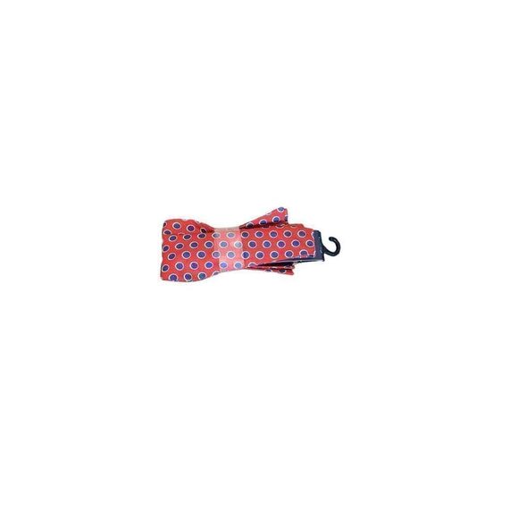 Saddlebred Bow tie Red Blue Polka Dots New with Tags Silk - Picture 2 of 6